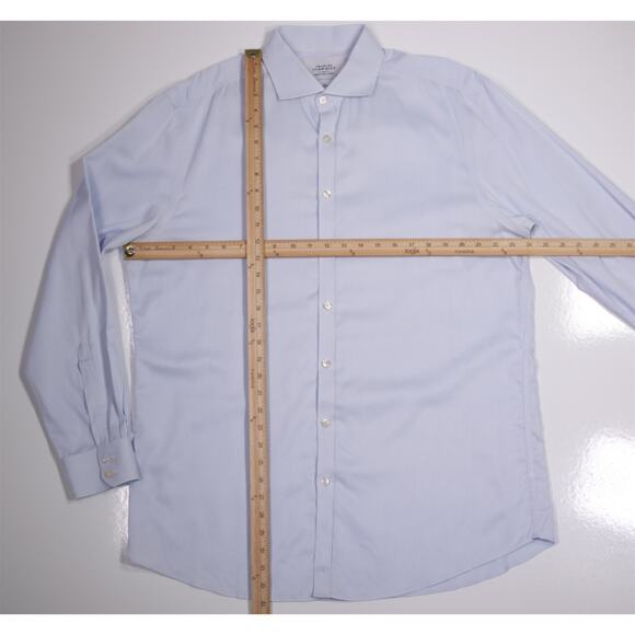 Charles Tyrwhitt Extra Slim Fit Non-Iron Light Blue Check Dress Shirt (44) 17.5 - Picture 4 of 7